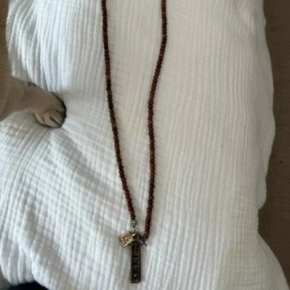 Wood Beaded Necklaces for Women with Gold Pendant - Gold Necklace for Women - Picture 7 of 7